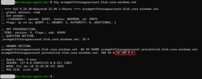 Azure Private DNS DIG command